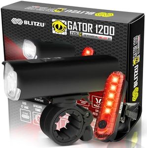 BLITZU Gator 1000 Lumens Bike Lights Type C USB-C Rechargeable Front Bicycle Lights Accessories for Night Riding Cycling Reflectors Powerful Headlight LED Safety Light Set for Men Women Mountain Bikes