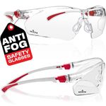 NoCry Clear Cycling Glasses Women. White & Red Safety Glasses for Work with Anti Fog Scratch Resistant Wrap-Around Lenses and Non-Slip Grips, UV Protection. Adjustable Eye Protection Squash Glasses