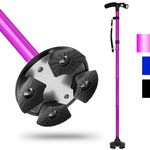 Folding Cane with Led Light for Seniors, Adjustable Walking Cane for Balance, Walking Stick for Elderly with Cushion T Handle and Pivoting Quad Base