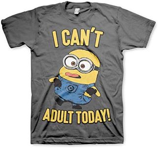 Minions Officially Licensed I Can't Adult Today Mens T-Shirt (Dark Grey), L