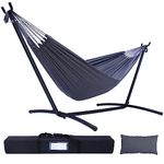 Hammock with Stand, Ohuhu Double Hammock with Space Saving Steel Stand & Pillow 2 Person Hammocks with Portable Carrying Bag for Camping Garden Patio Indoor Use Gift for Birthday, Grey