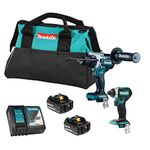 Makita 18V LXT Brushless 2-Tool Combo Kit, 1/4" Impact Driver (DTD154Z), 1/2" Hammer Drill-Driver (DHP486Z), with 5.0Ah Battery(2 Pack), Rapid Charger, Tool Bag, Cordless Kit