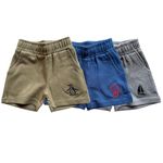 Infant Baby Shorts (boy & Girl) Set of 3, Blue with Print, Grey with Penguin Print, Army Green with Ship Print (in, Age, 6 Months, 12 Months, Navy Blue, Grey, Army Green)