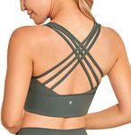 CRZ YOGA Strappy Longline Sports Bras for Women - Wirefree Padded Criss Cross Yoga Bras Cropped Tank Tops Grey Sage Large