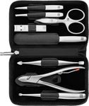 ZWILLING Premium Manicure Set - 8 pieces, comprehensive nail care, pedicure, travel size, genuine leather case with zipper, (Black)