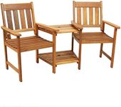 Sunnydaze 65-Inch Meranti Wood Outdoor Tete-a-Tete Chair Set with Attached Table and Teak Oil Finish