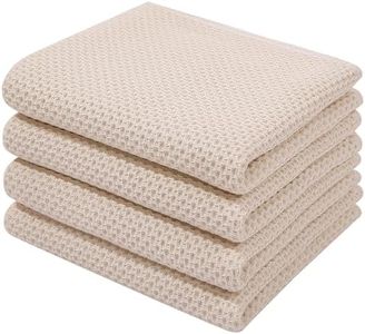 Homaxy 100% Cotton Waffle Weave Kitchen Dish Towels, Ultra Soft Absorbent Quick Drying Cleaning Towel, 13x28 Inches, 4-Pack, Beige