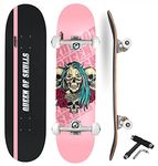 Jaspo Queen of Skull (31”x 8”inches) Standard Skateboard - 7 Layers Concave Shape Canadian Maple Fully Assembled Skateboard for Kids/Youth/Boys and Girls – Made in India