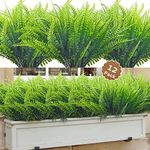 Dremisland 12PCS Artificial Plants Outdoor 15.7in Fake Boston Fern Greenery Shrubs Bushes UV Resistant Faux Plastic Wheat Grass for Window Garden Patio Hanging Planter Pathway Porch Decor