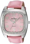 Peugeot Women's Crystal Bezel Boyfriend Size Watch, Easy to Read Dial with Colorful Leather Strap, Pink, NO SIZE, Classic