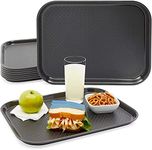 Okuna Outpost 8 Pack Black Plastic Serving Tray, Nonslip for Cafeteria, School Lunch, Fast Food, Restaurant (12 x 16 in, Black)