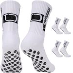 2 Pairs Football Grip Socks for Men, Anti Slip Football Socks with Rubber Dots, Breathable Athletic Sports Socks for Football Volleyball Yoga Running (UK, Alpha, One Size, Regular, Regular, White)