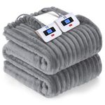 Sealy Electric Blanket Queen Size, Soft Ribbed Flannel to Sherpa Reversible Heated Blanket with Dual Control 10 Heat Settings & 1 to 12 Hours Auto-Off 84"x90" Machine Washable, Light Grey