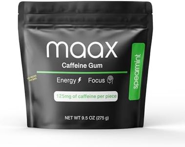 Maax Caffeine Energy Gum | 125mg of caffeine per piece | Spearmint | 125 total pieces per bag | Focus Supplement
