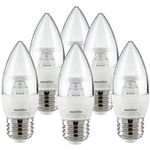 Sunlite 41775 LED B13 Decorative Chandelier Light Bulb, 7 Watts (60W=), 500 Lumens, 120 Volts, Dimmable, E26 Base, Energy Star, 90 CRI, ETL Listed, Torpedo Clear, Title-20, 3000K Warm White, 6 Pack