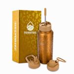 FAHRMOSIS 32 OZ Water Bottle with Straw | Insulated Water Bottle Water Jug Includes 3 Lids Water Bottles | Stainless Steel Water Bottle for Men & Women - Gold Leopard