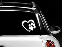 HEART with DOG PAW Puppy Love 4" (color: WHITE) Vinyl Decal Window Sticker for Cars, Trucks, Windows, Walls, Laptops, and other stuff.