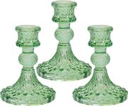 Glass Candlestick Holder Taper and Pillar Candle Holder Desktop Decoration for Wedding Dinning Party-3 pcs (Green)