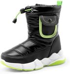 DREAM PAIRS Boys Girls Snow Boots Water Resistant Non-Slip Mid Calf Faux Fur Lining Lightweight Athletic Outdoor Warm Winter Shoes for Little/Big Kids,Size 4 Big Kid,Black/Neon Green,SDSB2404K