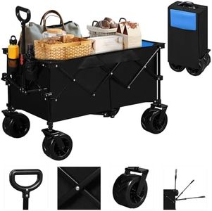 EUGAD Chariot de Jardin Pliable, Chariot à roulettes, Chariot de Transport Portable avec Cadre Métallique sur Tout Terrain pour Camping, Plage, Animaux, Enfants, en Tissu Oxford, Charge 80kg