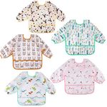 Lictin Baby Bibs with Sleeves, 5 Pcs Waterproof Long Sleeve Bib Unisex Feeding Bibs Apron for Infant Toddler 0-24 Months