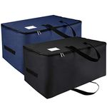 IHOMAGIC 2 Pieces Under bed Storage Bag with Double Zipper and Handles, Storage Containers Clothes Organizers with Sturdy Fabric and Clear Pocket, Foldable Large Closet Organizer (Black/Navy Blue, L)