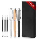 Rollerball Pen - 3 Pack of Ballpoint Ball Pen for Men Women Executive Business Office School Use,Executive Nice Pens for Business Birthday Gift with Gift Box,3 extra 0.5 mm (black,golden,silver)