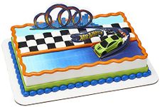 DECOPAC Decoset Hot Wheels Drift Birthday Cake Decorations, 2-Piece Topper With Race Car & 3D Racetrack Plaque, Create Action-Packed Racing Cakes For Birthdays & Parties