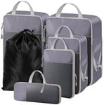 NMNGB Compression Packing Cubes for Carry on Suitcase, 6 Set Travel Luggage Packing Organizer Bag with Mesh, Extensible Luggage Suitcase, Multifunction Organisers, Grey