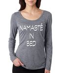 ALLNTRENDS Women's Shirt Namaste in Bed Funny Shirt (L, Premium Heather)