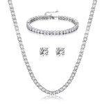 BriLove Wedding Bridal Jewellery Set Cubic Zirconia Classic Sparkling Tennis Bracelet Necklace Earrings Jewelry Set for Women Clear Silver-Tone