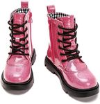 DADAWEN Boys Girls Waterproof Lace Up Glitter Mid Calf Combat Boots With Side Zipper for Toddler/Little Kid/Big Kid Hot Pink Glitter US Size 10 M Toddler