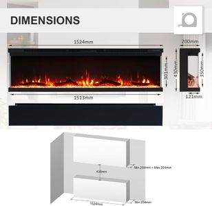 FlameKo Leura 152cm Electric Fireplace – Wall Mounted Heater