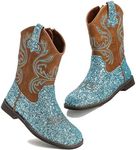 DADAWEN Kids Glitter Square Toe Cowgirl Boots Cowboy Western Boots Boys Girls Mid Calf Riding Shoes With Side Zipper Blue US Size 11.5 M Little Kid