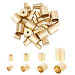 CREATCABIN 40Pcs 4 Sizes 24K Gold Plated Brass Cord Ends Metal End Caps 3mm 4mm 5mm 7mm for DIY Jewelry Making Bracelet Necklace Leather Terminators End Caps