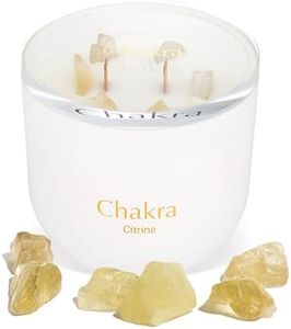 Hidden Label 12oz Citrine Quartz Energy Crystal Candle, 2 Wood Wicks Scented Crackling Candles, Chakra Collection Meditation Healing Candles with Crystals Inside