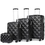 British Traveller Suitcase Sets of 4 Carry On Hand Cabin Luggage Lightweight Hard Shell Checked in Suitcase with 4 Spinner Wheels TSA Lock 13" 20" 24" 28" Travel Trolley Case(4 Pcs Set, Black)