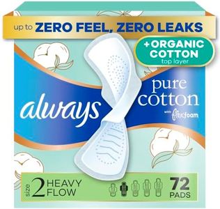 Always Pure Cotton FlexFoam Pads for Women, Size 2, Heavy Pad with Wings, Unscented, Made with an Organic Cotton Top Layer, 24 Count