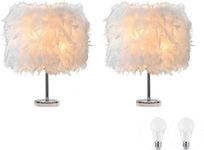 2 pieces feather bedside lamp bedside lamp shade modern fashion feather table lamp table lamp shade with bulb for living room, bedroom, bar, restaurant, home decoration