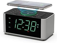 Alarm Clock Radio, 10W Wireless Charging, Snooze,Bluetooth Dual Alarm, Dimmer LED Display, Non Ticking Clock for Bedside iTOMA CKS910