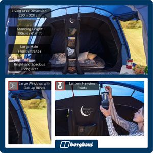 Berghaus Adhara 500 5-Person Tunnel Tent – Darkened Bedrooms, Blue