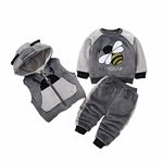 Bold N Elegant Cartoon Bear Graphics Winter Warm Sweatshirt Hood Jacket and Jogger Pant 3 Pc Layering Clothing Set for Infant Toddler Kids (6-12 Months, Grey-HoneyBee)