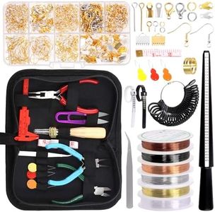Rustark 948Pcs Wire Wrapping Jewelry Making Supplies Kit with Ring Sizer Measuring Tools, Jewelry Pliers, Jewelry Wires, Jewelry Findings Accessories with Storage Bag for Jewelry Making Rings Repair