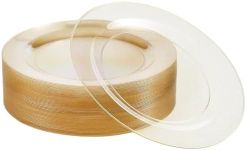 MATANA 25 Premium Clear Hard Plastic Dinner Plates with Gold Glitter, 26cm / 10 Inch - Elegant & Reusable Party Plates for Weddings, Birthdays, Picnic, BBQ, Parties