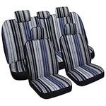 VarCozy Baja Saddle Blanket Seat Covers Full Set, Front Seat Covers and Split Rear Bench Seat Covers for Sedan, SUV, Truck, Universal Stripe Woven Automotive Seat Cover,Breathable, Airbag Compatible