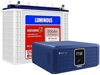 Luminous Inverter & Battery Combo (Zolt 1100 Pure Sine Wave 900VA/12V Inverter with Red Charge RC 25000 Tall Tubular 200Ah Battery) for Home, Office & Shops