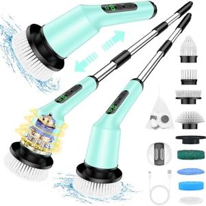 Electric Spin Scrubber for Cleaning Bathroom, Toilet Shower Scrubber with Extendable 53.3'' Arm | 2-Speed, 3 Brush Heads | Versatile Power Scrubber for Toilet Bathroom, Shower, Tub, Tile, Car, Green