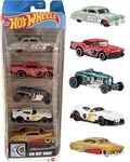 Hot Wheels Car 2026 HW Hot Rods Pack of 5 (57 Chevy, 52 Hudson Hornet, Maz Steel, Herohata MERC, Muscle and Brown) Multi - Color
