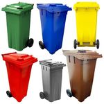 Wheelie Bins Compact 140L Red, Blue, Green, Brown, Grey & Yellow Home Workplace Waste Disposal Bins Ideal for Flats, Garages, Factories, Warehouses With Strong Rubber Wheels & Lids (Brown)