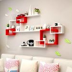 Total Art Craft Engineered Wood Painted Floating Wall Mounted Set of 9 Cube with 3 Shelves for Living Room, Bedroom (Red,White)